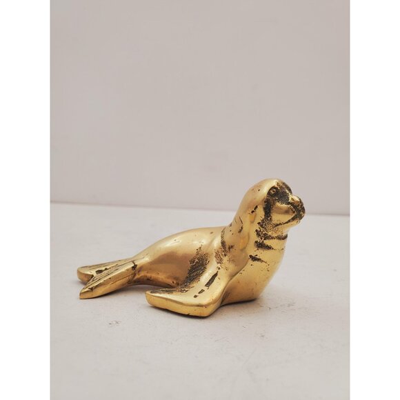 vintage Brass Seal Figurine - Mid Century Modern - | Vintage Seal Decor Figurine - Picture 1 of 10